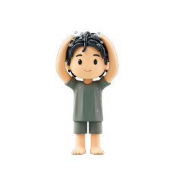 3D Clay Boy Washing Hair Icon - Cute Character Illustration