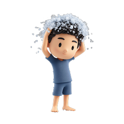 Boy Washing Hair 3D Illustration Icon