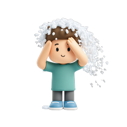 Cute 3D Boy Washing Hair with Shampoo Bubbles Icon