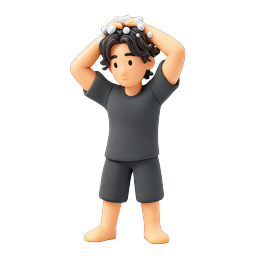 Boy Washing Hair 3D Icon - Cute Cartoon Character