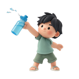 Cute Boy with Water Bottle 3D Character Icon