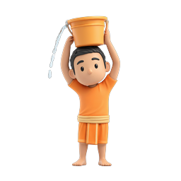 Cheerful Boy Holding Water Bucket 3D Character Icon