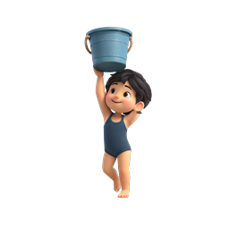 Cheerful Boy Holding Water Bucket - 3D Cartoon Icon