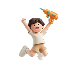 Boy with Water Gun 3D Character Icon | Summer Fun