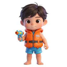 Cute 3D Boy Character with Water Gun - Summer Icon