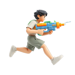 Boy Running with Water Gun - Fun 3D Clay Icon