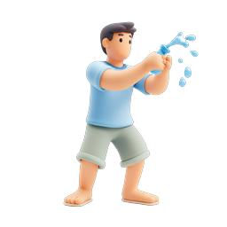 3D Boy Water Gun Character Icon - Playful Summer Fun