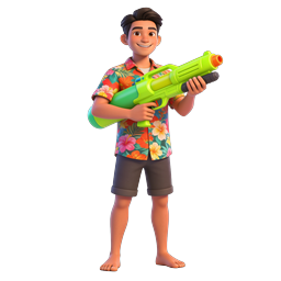 Boy with Water Gun - 3D Cartoon Summer Character Icon