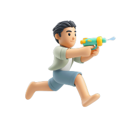Boy Running with Water Gun 3D Icon - Fun Summer Character