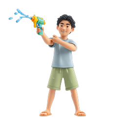 3D Boy Playing with Water Gun Summer Fun Icon
