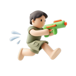 Boy with Water Gun 3D Clay Icon - Summer Fun
