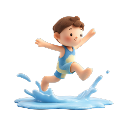 Joyful Boy Splashing Water 3D Cartoon Icon