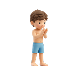 Cute Boy Water Splash 3D Cartoon Icon for Summer Fun