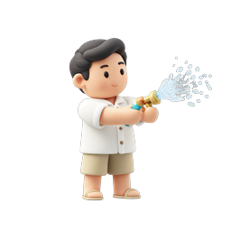Cute 3D Boy Spraying Water From Garden Hose Icon