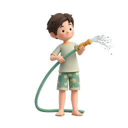Boy Watering with Garden Hose 3D Icon