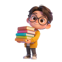 Boy with Books 3D Character Icon - Student Reading