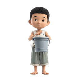 Adorable 3D Boy Character Holding Bucket Illustration