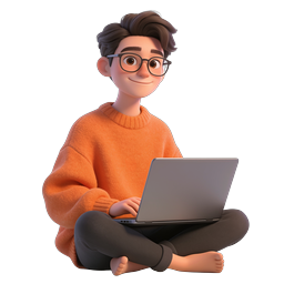 Boy with Laptop - 3D Cartoon Character Icon