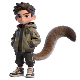 3D Boy Character with Squirrel Tail - Animated Style