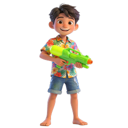 Cheerful Boy with Water Gun - Summer Fun 3D Character