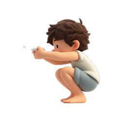 Icona 3D di un bambino che gioca con una pistola ad acqua