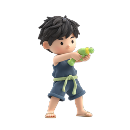 Icona illustrazione 3D di un bambino giocoso con pistola ad acqua