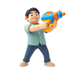 Playful 3D Boy Character with Colorful Water Gun