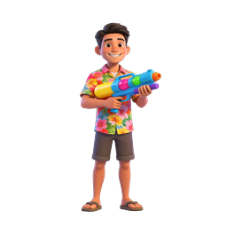 Cheerful Boy with Water Gun 3D Cartoon Character