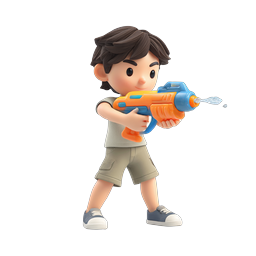 Boy with Water Gun - 3D Cartoon Character Icon