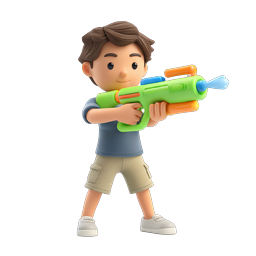 Boy Playing with Colorful Water Gun Toy Icon