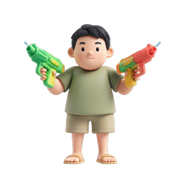3D Cartoon Boy with Water Guns - Summer Play Icon