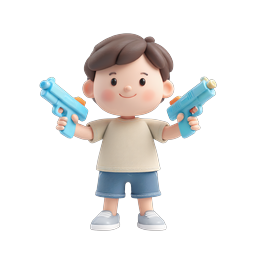3D Cartoon Boy with Water Guns - Fun Summer Icon