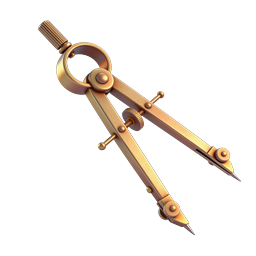 Brass Drafting Compass Icon - 3D Realistic Design