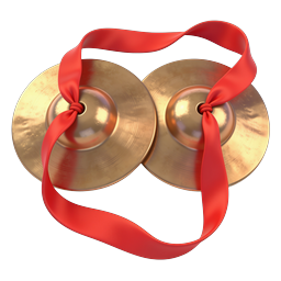 Brass Ritual Cymbals with Red Ribbon Icon