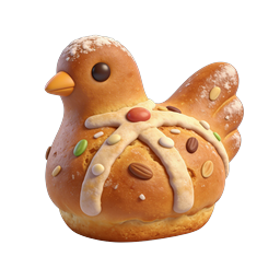 かわいいパンの鳥 3Dアイコン - 幻想的なベーカリーキャラクター