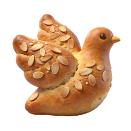 Realistic Bird-Shaped Sweet Bread Icon with Almonds