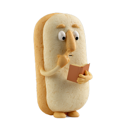 Adorable Bread Character Reading a Book - 3D Icon