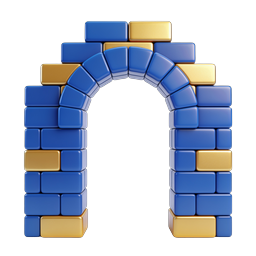 3D Brick Arch Gateway Icon - Blue & Gold Blocks