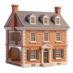 Classic Brick House 3D Icon | Real Estate Property Symbol