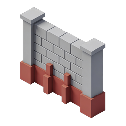 3D Isometric Brick Wall Fence Icon for Architecture