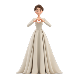 Bride Making Heart Gesture 3D Icon - Elegant Wedding Character