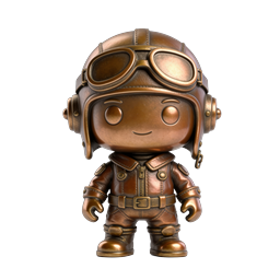 Bronze Aviator Chibi Pilot Figure Icon - 3D Character