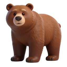 Cute 3D Brown Bear Character Icon - Clay Style