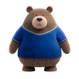 Adorable 3D Brown Bear Cartoon Character in Blue Shirt