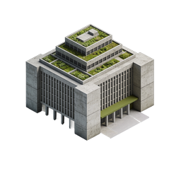 Brutalist Building Icon with Green Rooftop Gardens
