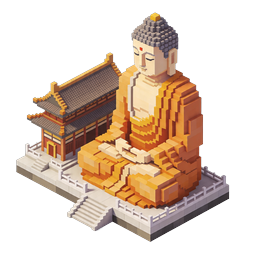 Isometric Buddha Statue Temple Voxel Art Icon
