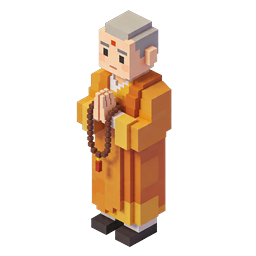 Icône de personnage de moine bouddhiste en voxel - 3D Pixel Art