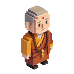 Buddhist Monk Voxel 3D Icon - Meditation Character