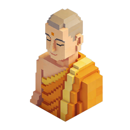 Buddhist Monk Voxel 3D Icon - Meditation & Spiritual Art