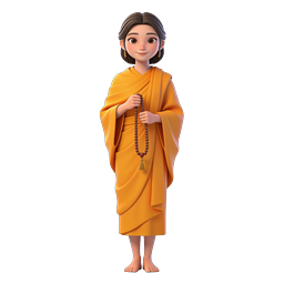 Buddhist Monk Woman 3D Icon with Prayer Beads